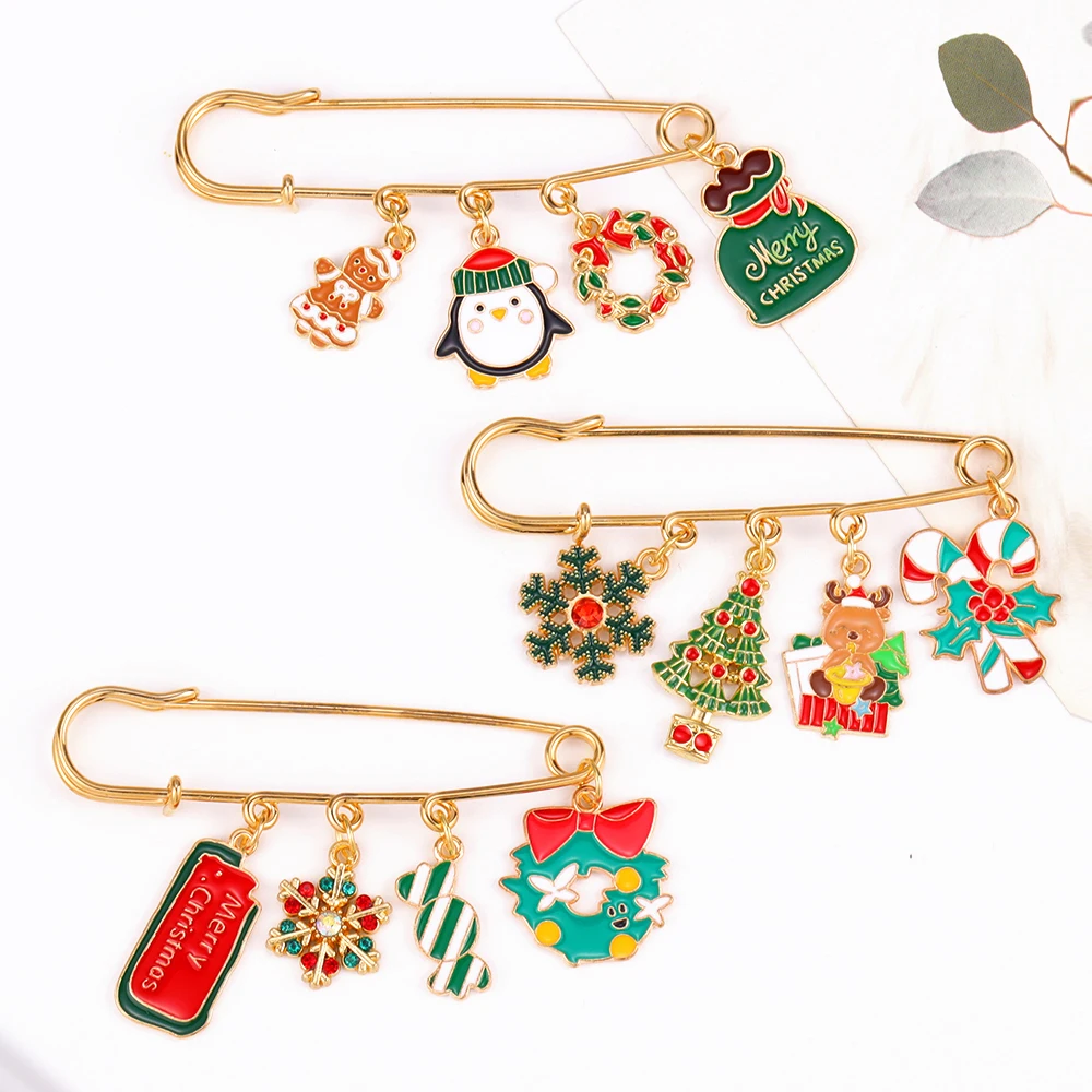 Lux Accessories Vintage Santa Christmas Brooch Pin – Red & Green Enamel Holiday Jewelry