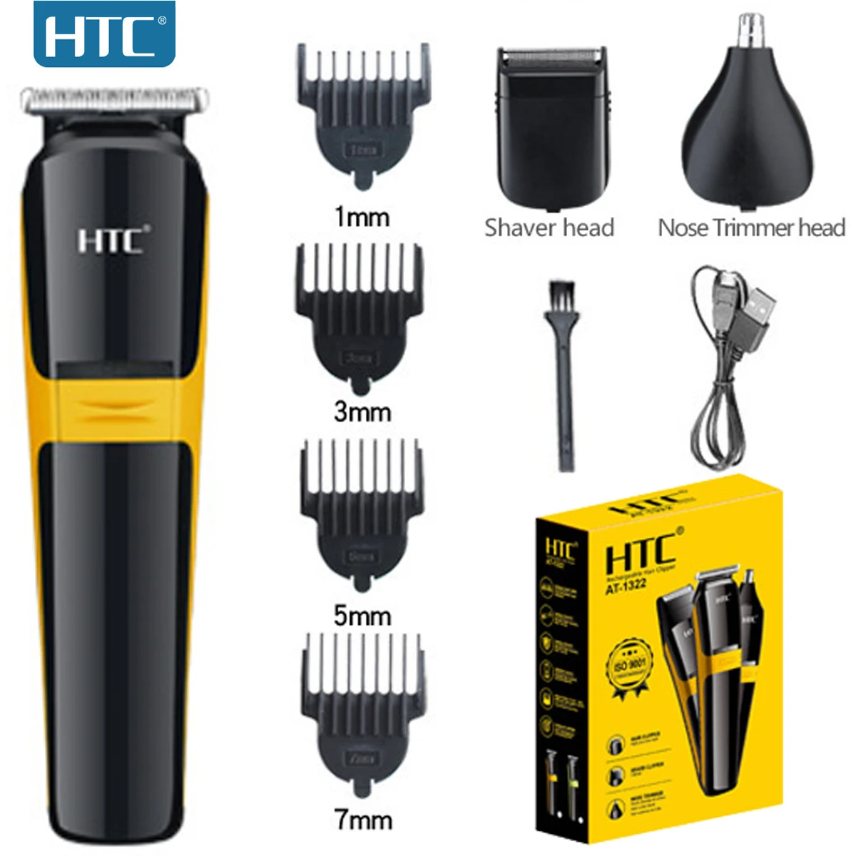HTCUSB3In1ElectricTBladeHairTrimmerFoilShaveNoseAndEar