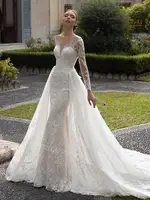 SwanSarah Wedding Dress Long Sleeve Detachable Train Sweetheart Appliques Mermaid Bride Gown customized N384 Vestido De Novia 1