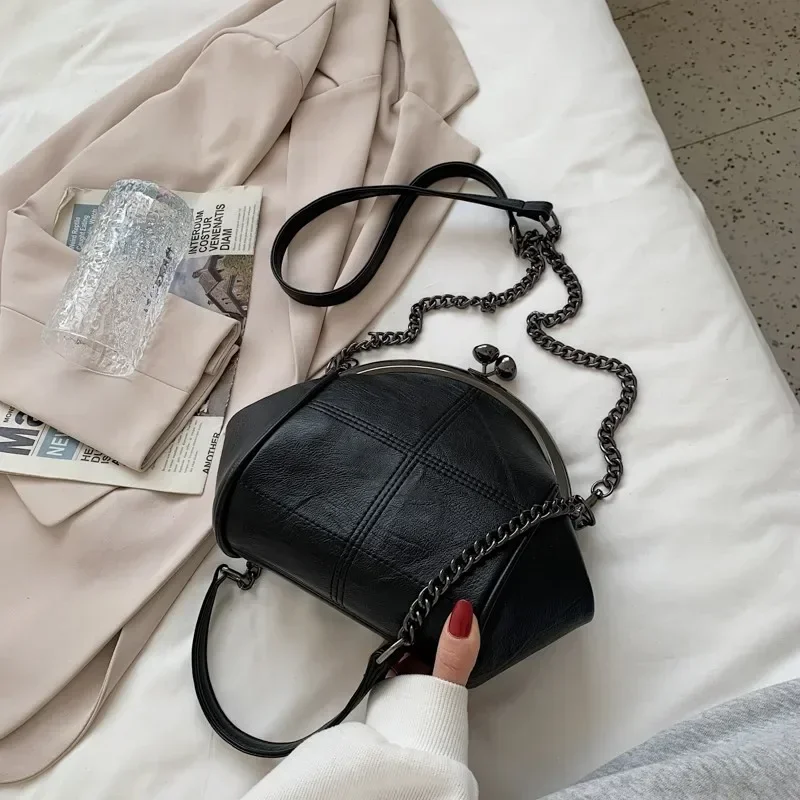 PU Shell Solid Thread Chains Shoulder Bags Crossbody Bag Women