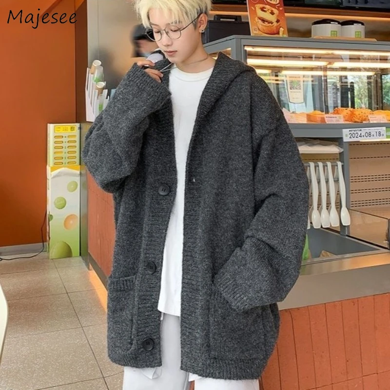 남성용 루즈한 한국 스타일 후드 가디건, 따뜻한 가을 겨울, 시크한 니트, 회색..
