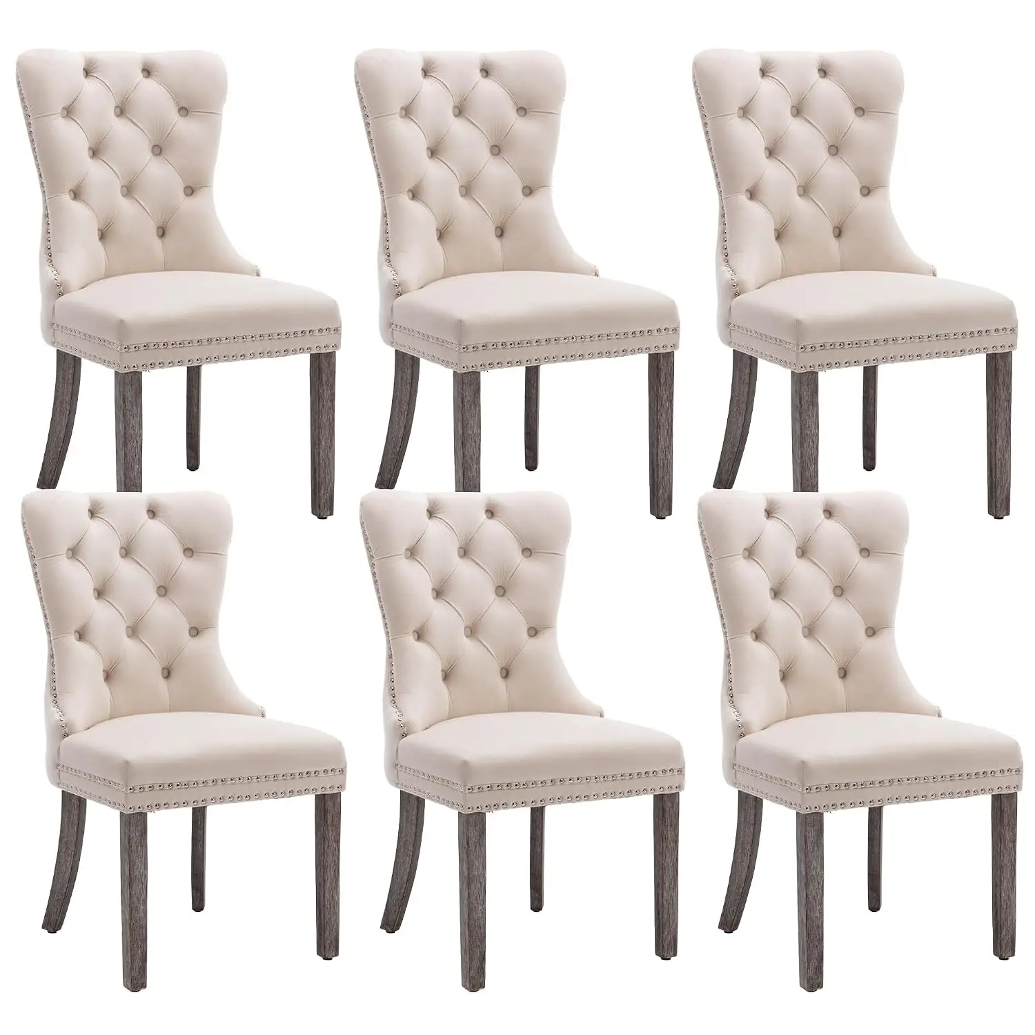 Velvet Dining Chairs Set of 6, Upholstered High-end Tufted Dining Room Chair with Nailhead Back Ring Pull Trim Solid, Custom