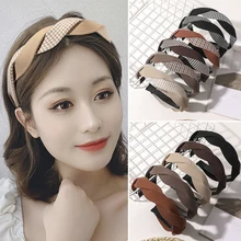 

Ladies Hair Accessories Coffee Color Cross Headband Twisted Headband With Teeth Toothed Hair Hoop Check Hair Hoop High-end