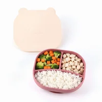 Cartoon Bear Baby Weaning Dishes Anti-Slip BPA-Free Baby Silicone Sucker Plate Easy Clean Portable Toddler Feeding Tableware