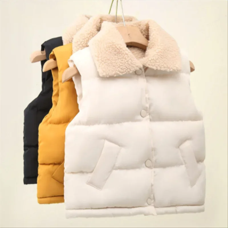 Fashion Turn-down Collar Boys Girls Vest Autumn Winter Thickened Baby Warm Vest Kids Foreign Flavor Solid Color Sleeveless children vest