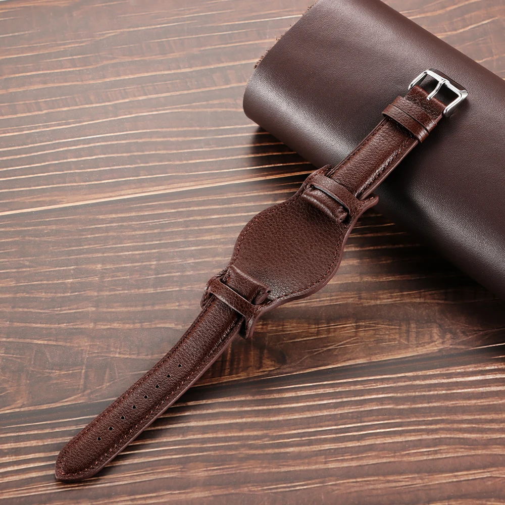 Premium Genuine Calfskin Watch Strap - Vintage Cowhide Leather Band for Men, Available in Brown and Black