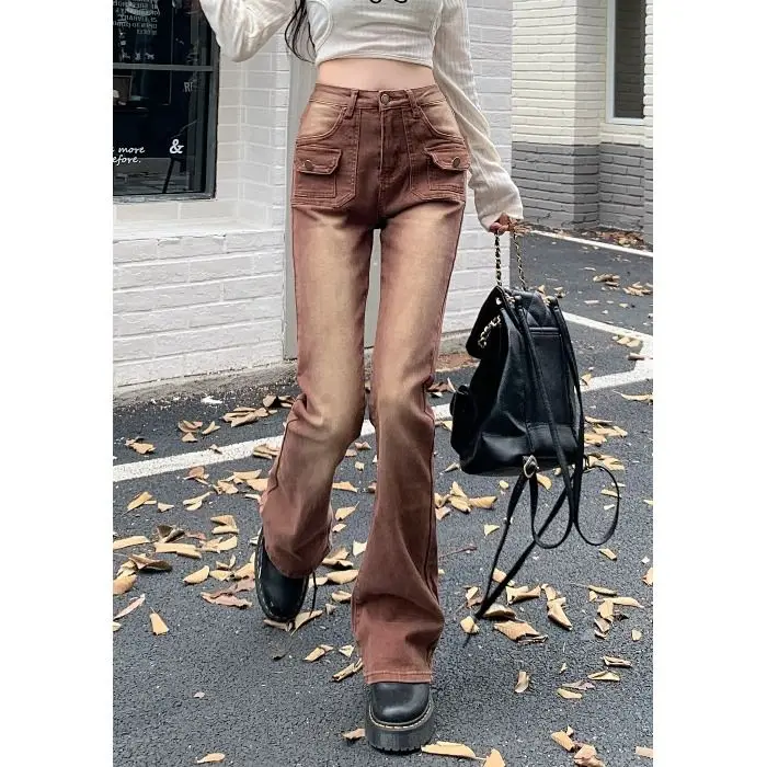 

Retro Flare Pant Do Old Jeans for Women 2023 New Fashion Vintage Straight High Waist Pants Full Length Wide Leg Jeans T174