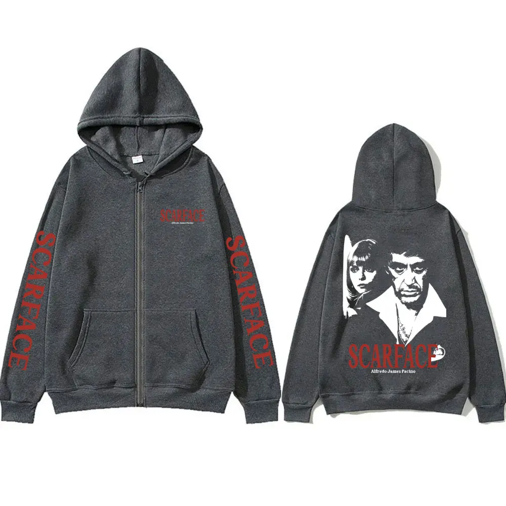 Classic Vintage Movie Scarface Al Pacino Tony Montana Zipper Hoodie Mens Streetwear Men Women Rock Black Oversized Zip Up Jacket