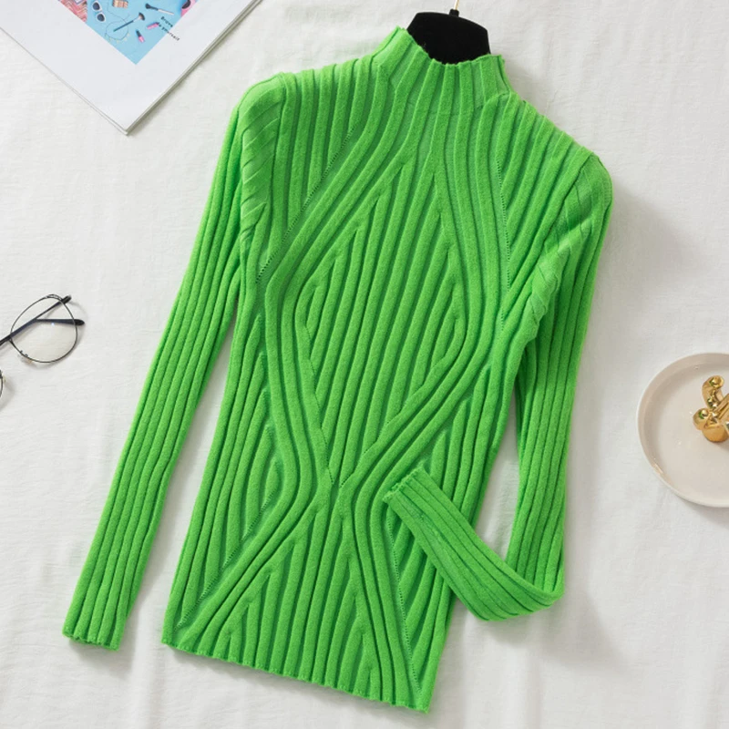 Knitted Sweater Women Pullover 2025 Half Turtleneck Jumper Sweater Autumn Winter Solid Slim Chic Streetwear Long Sleeve Top Y2K 2