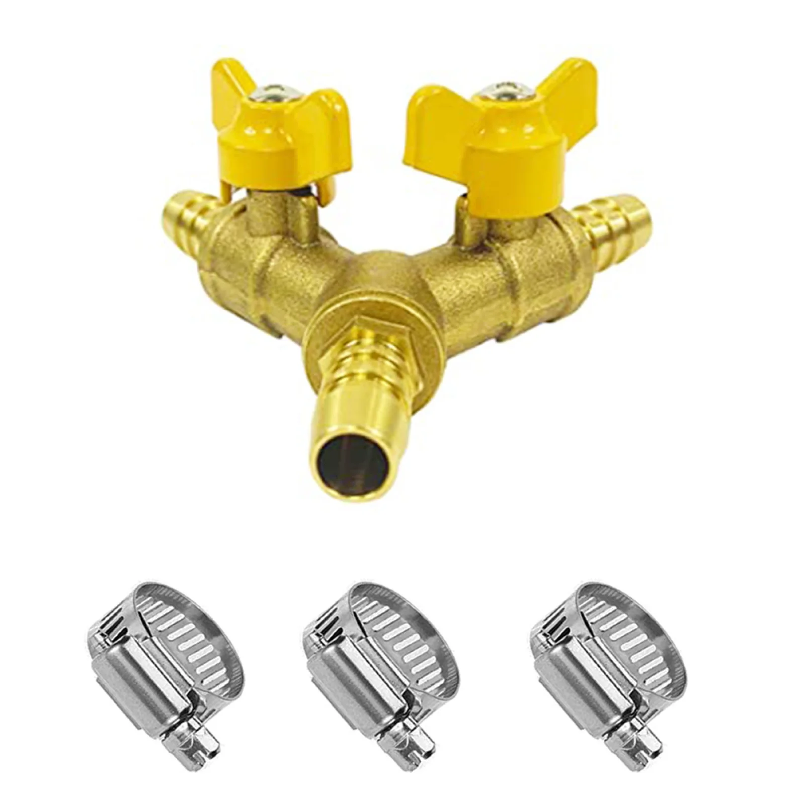 

Hose Barb Y Type Three 3 Way Brass Shut Off Ball Valve Pipe Fitting Connector Adapter For ID 10-11mm Hose With Pipe Clamps