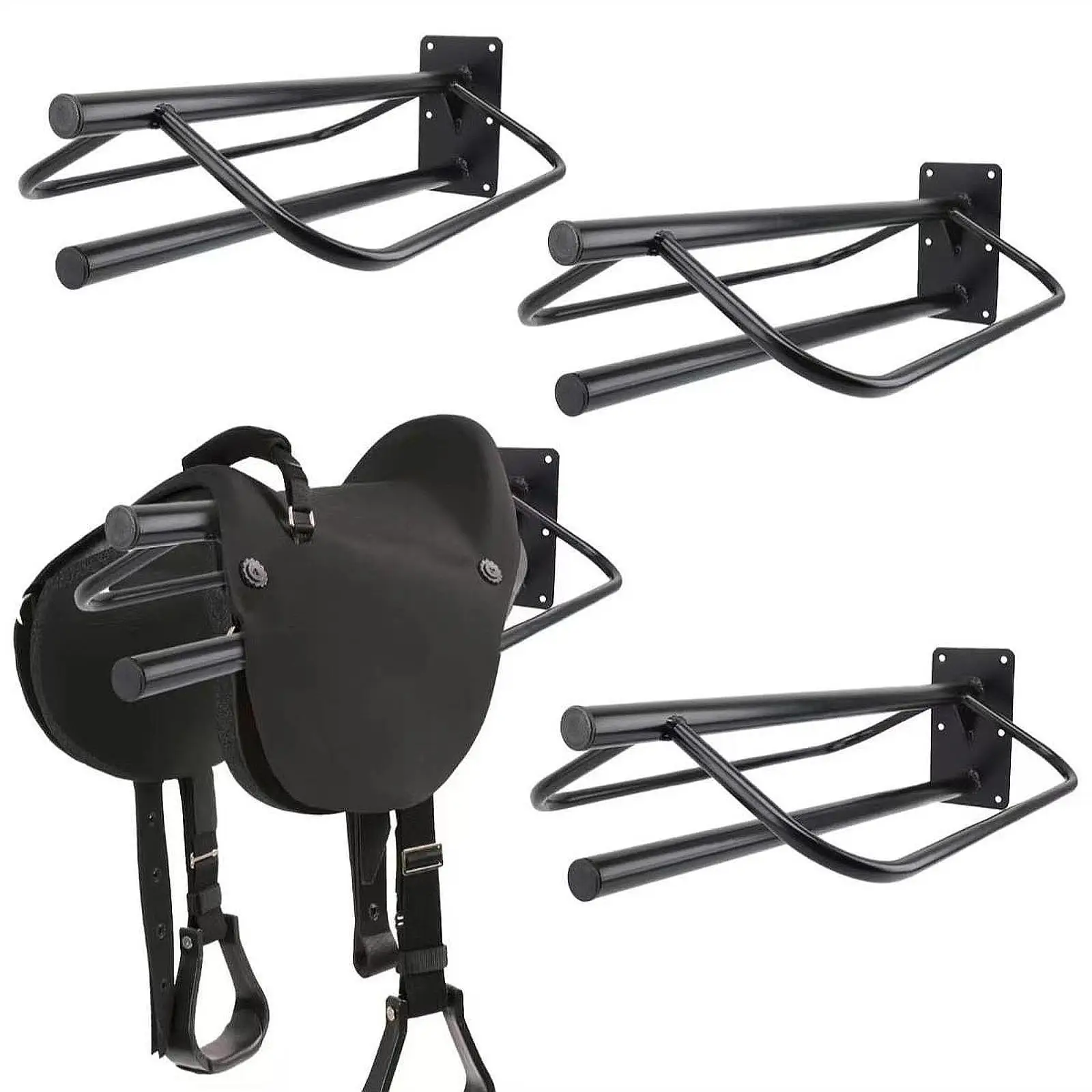 Saddle Rack Saddle Stand Wall Mounted Accessories Horse Blanket Hanging Rack Saddle Holder for Barn Tack Room Farm Stable Black