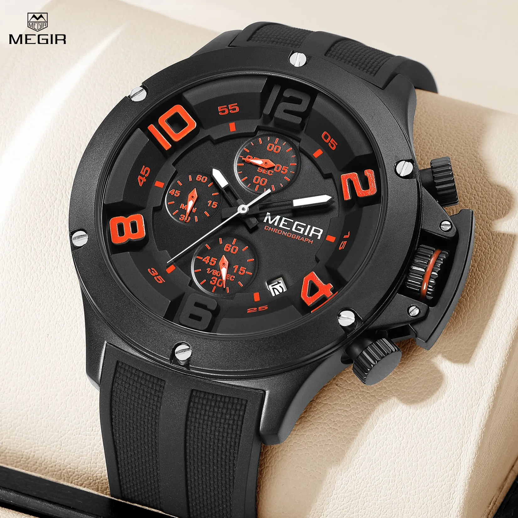 Sport Quarzuhr für Herren mit großem Zifferblatt, Moda-Chronograph, wasserdicht, leuchtend, Militär-Armbanduhr mit Datum_voghion.com