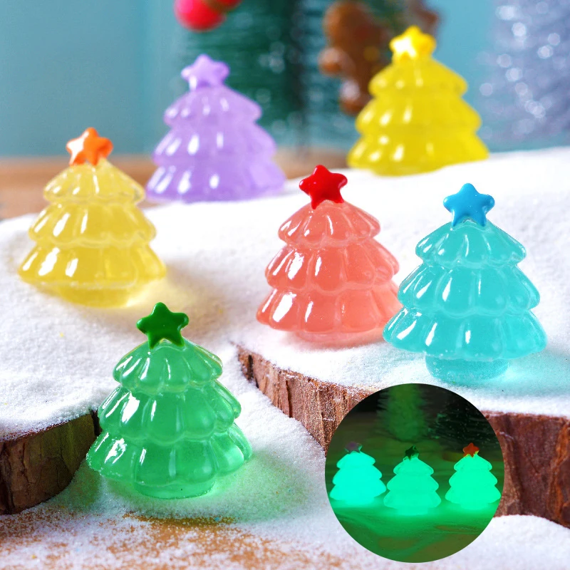 

Cartoon Kawaii Luminous Christmas Trees Charms For Jewelry Making Colorful Resin Pendant Creative DIY Earring Necklace Findings