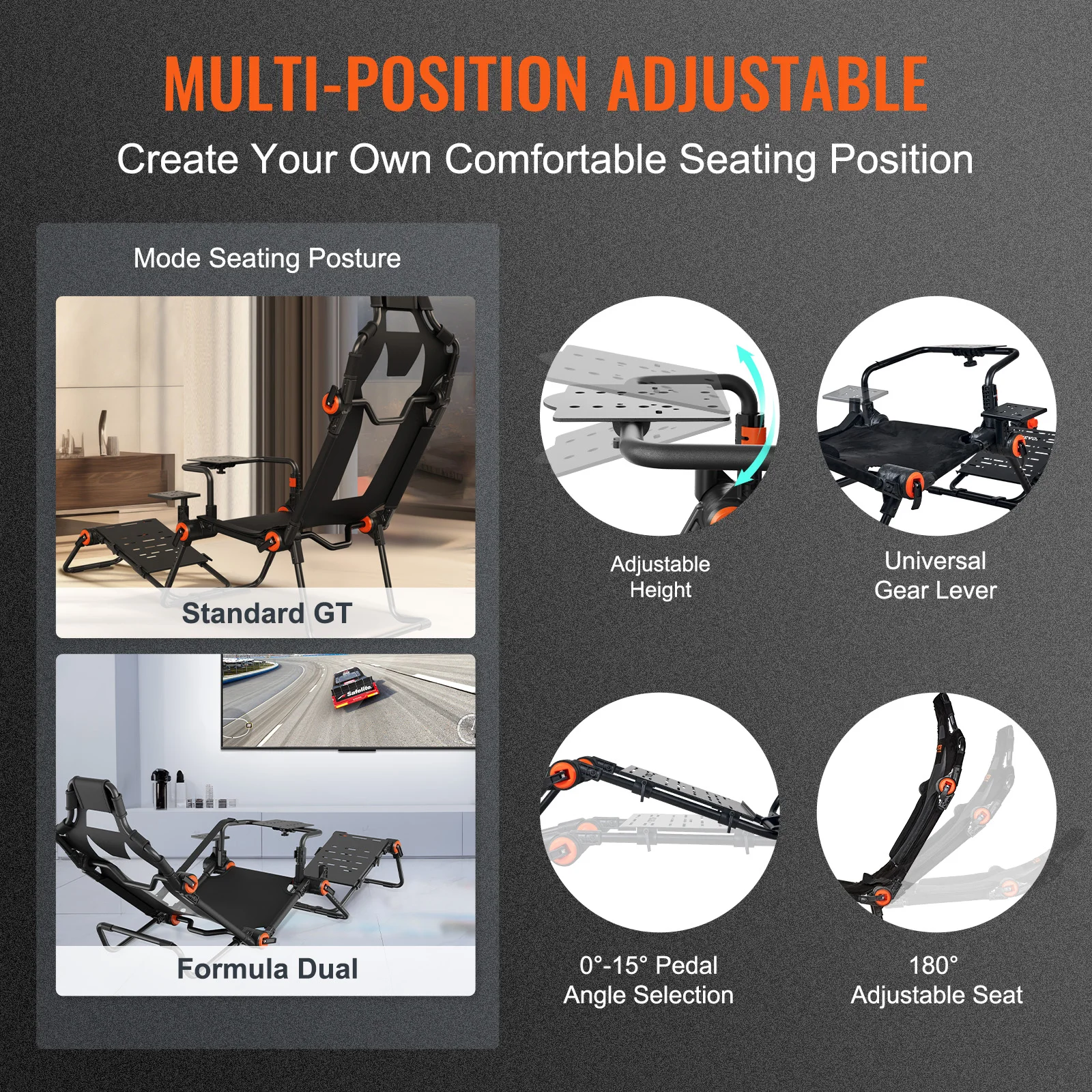 VEVOR Racing Wheel Stand Foldable Fit For Logitech Thrustmaster Fanatec Hori Mad Catz Carbon Steel Driving Simulator Cockpit 4