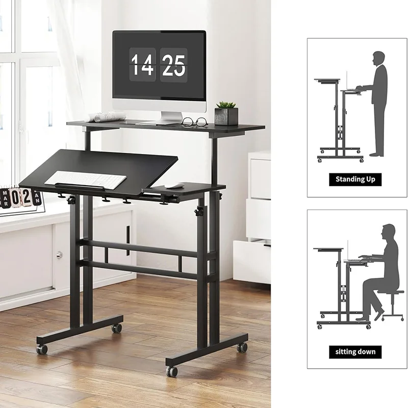 Mobile Standing Desk Portable Stand Up Desk Small Adjustable Standing Desk Converter with Wheels Home Office Workstation