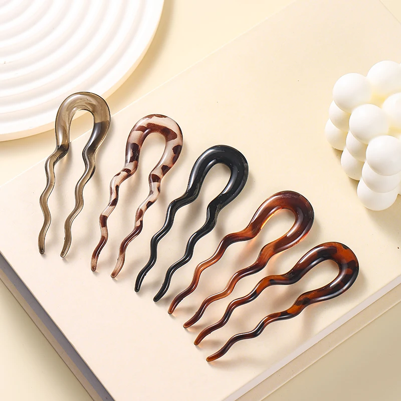 Leopard Acetate Wavy Hair Stick - Vintage Tortoise Hairpin Accessory
