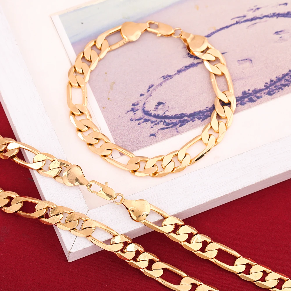 

High Quality 925 Sterling Silver Plated 18K Gold 8MM Geometry Bracelets Neckalce Jewelry Sets for Women Men Fashion Party Gifts