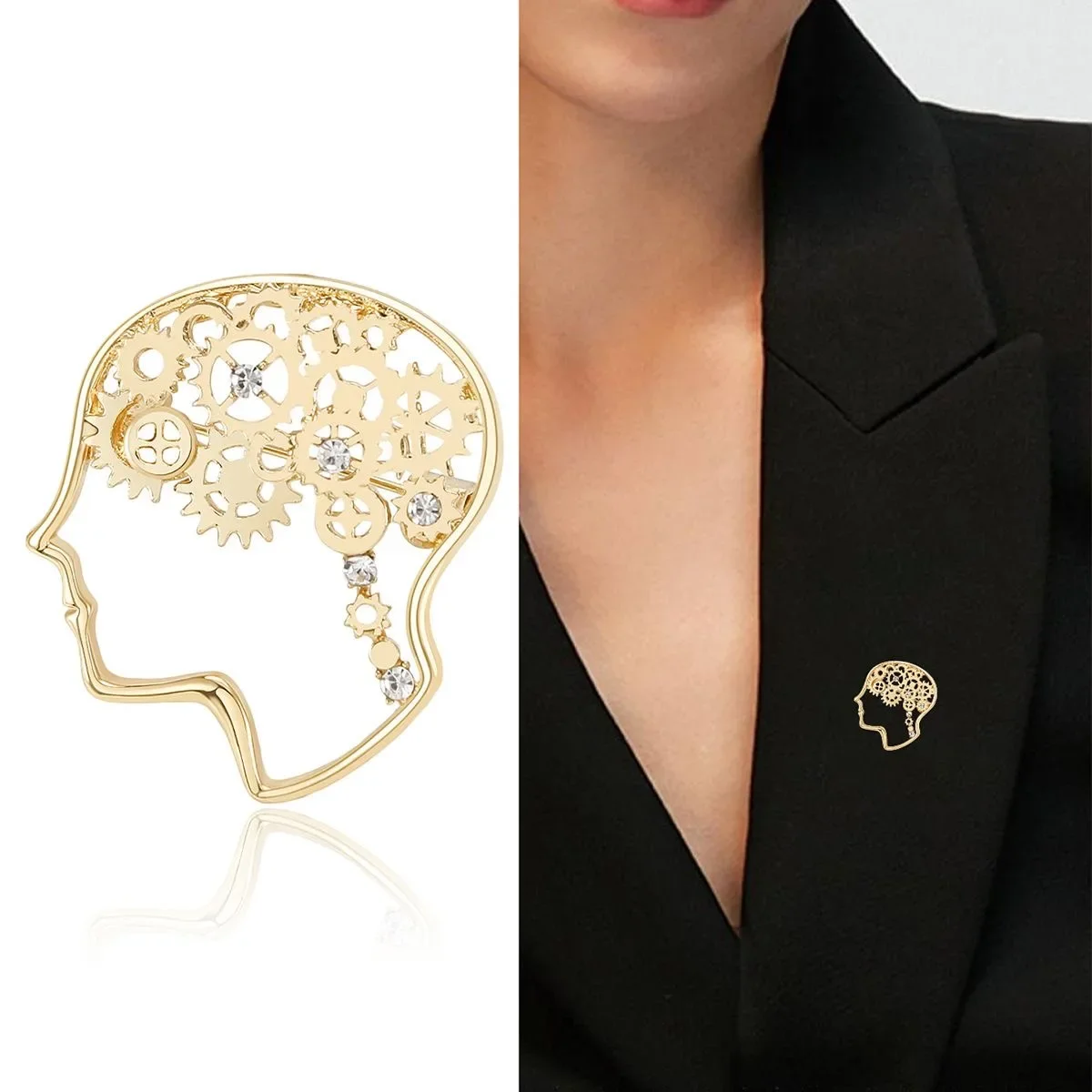 

Creative Brain Shape Metal Brooches Fashion Rhinestone Hollow Lapel Pins For Men Women Clothing Accessories Party Jewelry Gifts