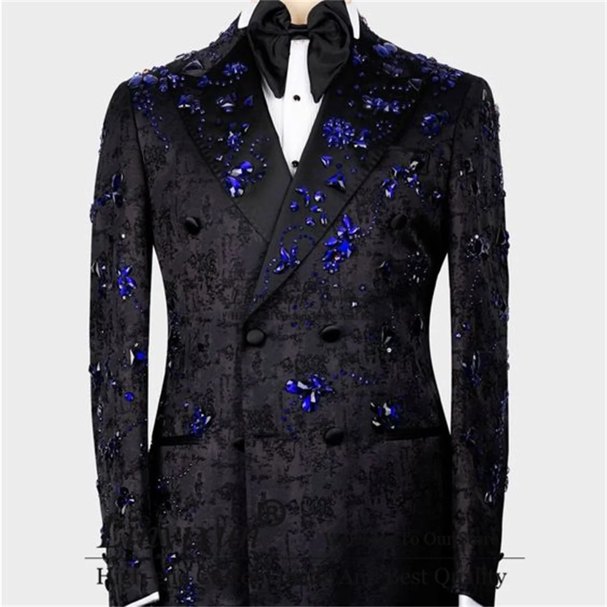 

Glitter Crystals Mens Suits Double Breasted Groom Wedding Tuxedos 2 Pieces Sets Bridegroom Prom Blazers Fashion Ropa Hombre