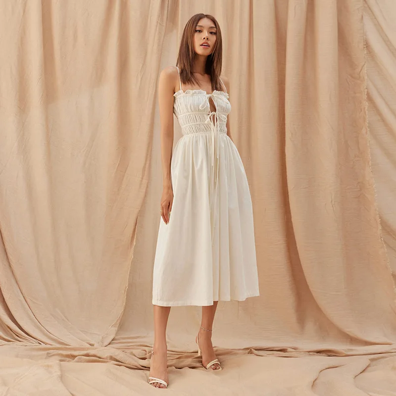 

Sexy Wrap Chest Hollow Out Women Cami Dress Sleeveless Pocket Summer Fashion Wedding Casual Beach Vacation Party Clothing