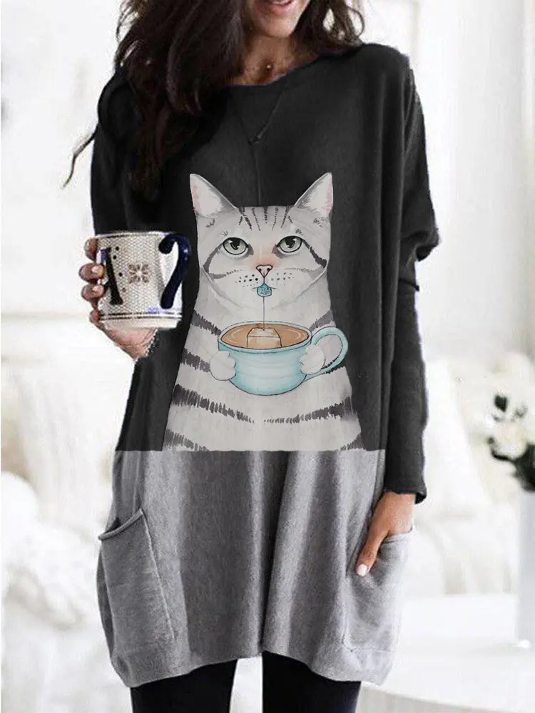 

2023 Early Autumn New Women's Long Sweater 3D Fun Grey Cartoon Round Neck Sweater Factory's Hot Selling Women's Skirts