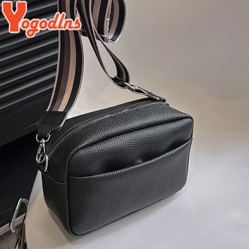 Yogodlns Wide Shoulder Strap Small Square Bag Pu Leather Shoulder Crossbody Bags For Women Girls Trendy Messenger Bag Handbags