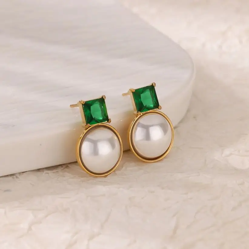 Zircon Pearl Artificial Round Earrings For Women