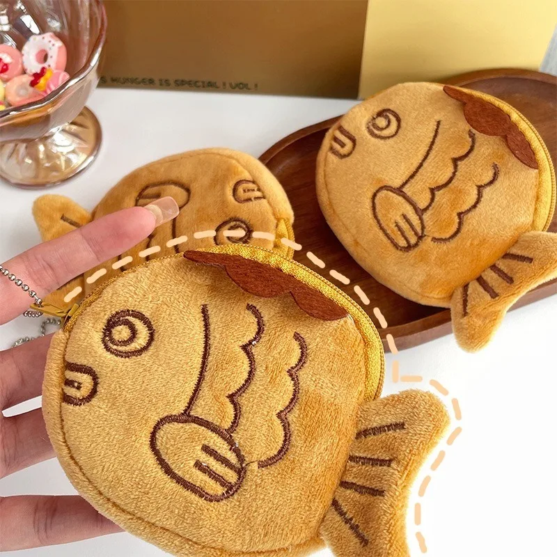 New Creative Cute Taiyaki Plush Coin Purse Kawaii Fish Coin Bag Wallet Key Earphone Organizer Pouch Zipper Bag Kids Gift coin purse plush coin purse