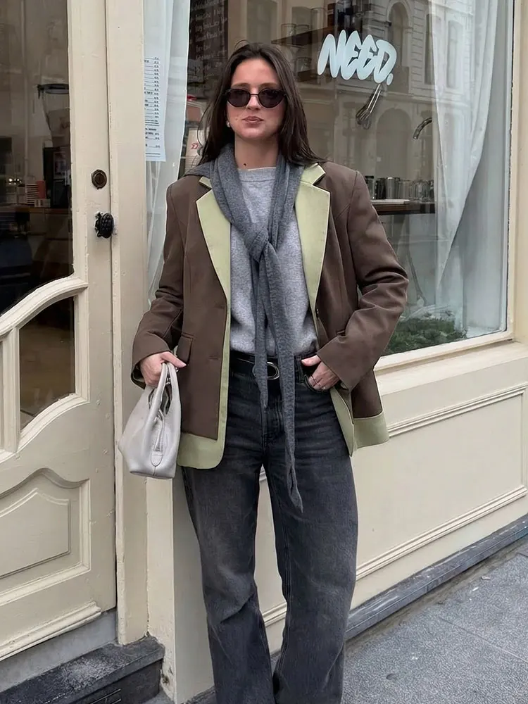 HH Women Fashion Patchwork Blazer Coat Single Breasted Long Sleeve Suit Jacket Spring Autumn Trend High Street Lady Chic Outwear