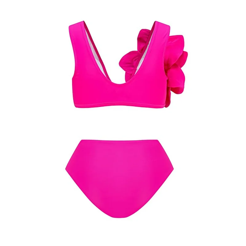 2024 Bikini Floral Ruffled Bikini Set Women 3D Flower High Waist Two Piece Swimsuit Beach Wear Bathing Suit Swimwear Biquinis