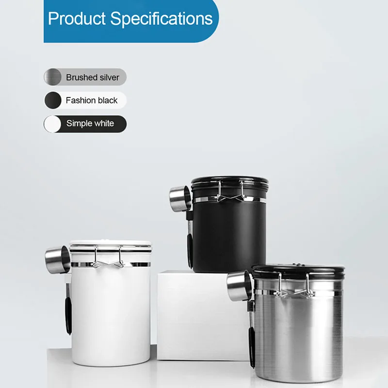 1.2/1.5/1.8L Coffee Canister Airtight Stainless Steel Kitchen Storage Container Jar with Date Tracker for Beans Tea |