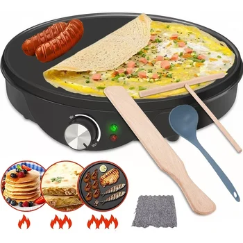 그릴 및 크레이프 메이커, 논스틱 전기 크레이프 팬, 배터 스프레더, 레시피 가이드, 블라인드 계란 팬케이크, 온도 조절 가능
