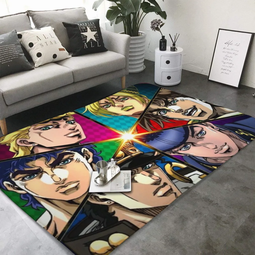 

JoJo's Bizarre Adventure Living Room Carpet Japanese Anime Cartoon Flannel Slip Mat Decor Aesthetic 1mx1.5m