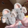 Cute Winter Women's Cotton Slippers Three-dimensional Elephant Wrapped Toe Cartoon Slippers Thick Sole EVA Plush Home Slippers 1