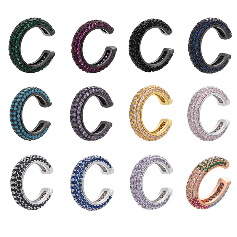 1 Piece Ear Clip Earrings Rainbow CZ Gold Silver Color Earing Jewelry Aretes Non Pierced Blue Black Clear Clipping ear clip earrings