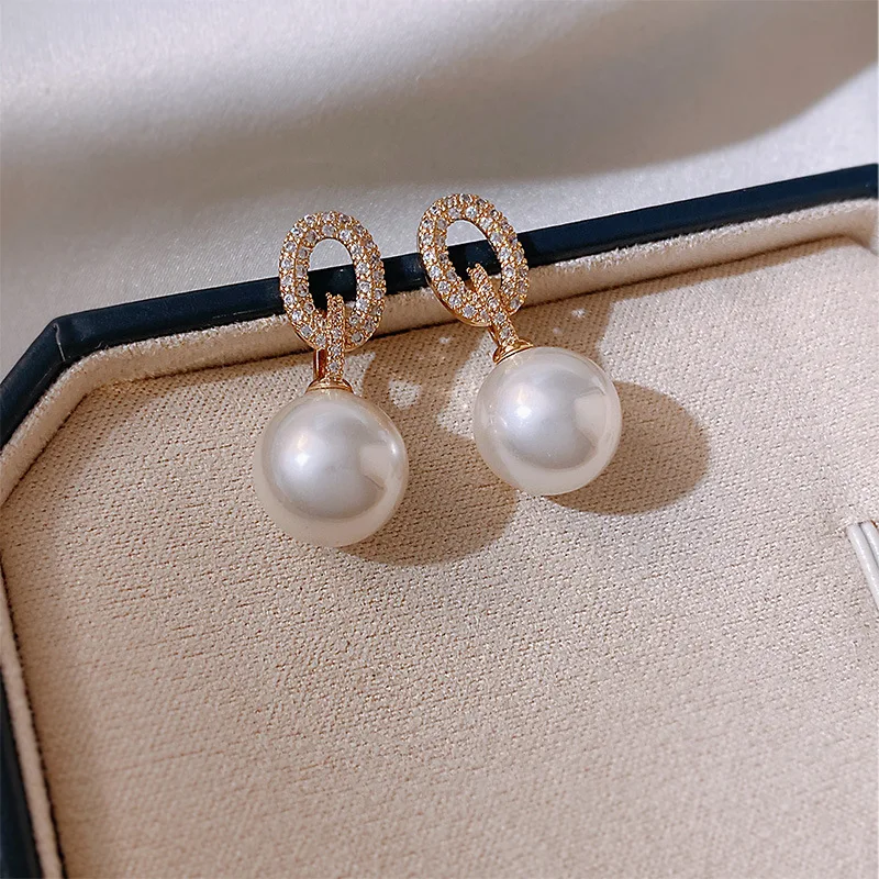 Boucle D'oreille Vintage – Plaqué Or Jaune – Perle Goutte Pomme – Clous