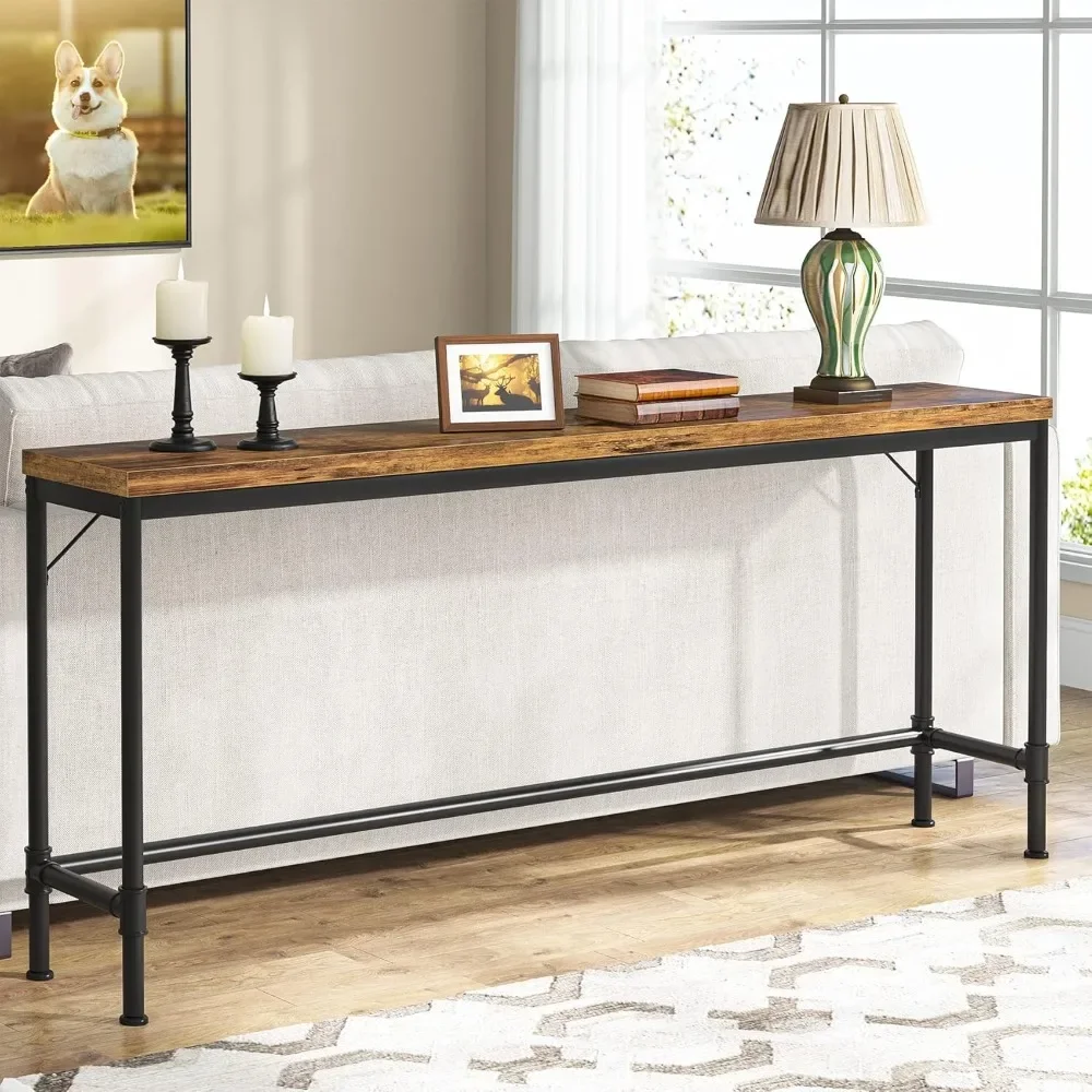 70.9 Inch Extra Long Console Table, Narrow Sofa Table Behind Couch, Rustic Entryway Hallway Table Industrial Height Bar