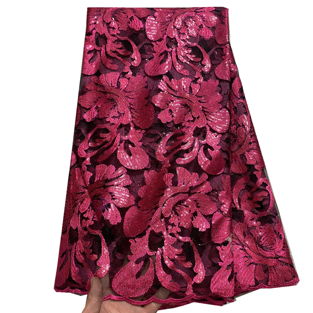 

Factory Supplier Wholesale Flower Embroidered Fabric African Tulle Lace 5 Yard For Wedding Dresses