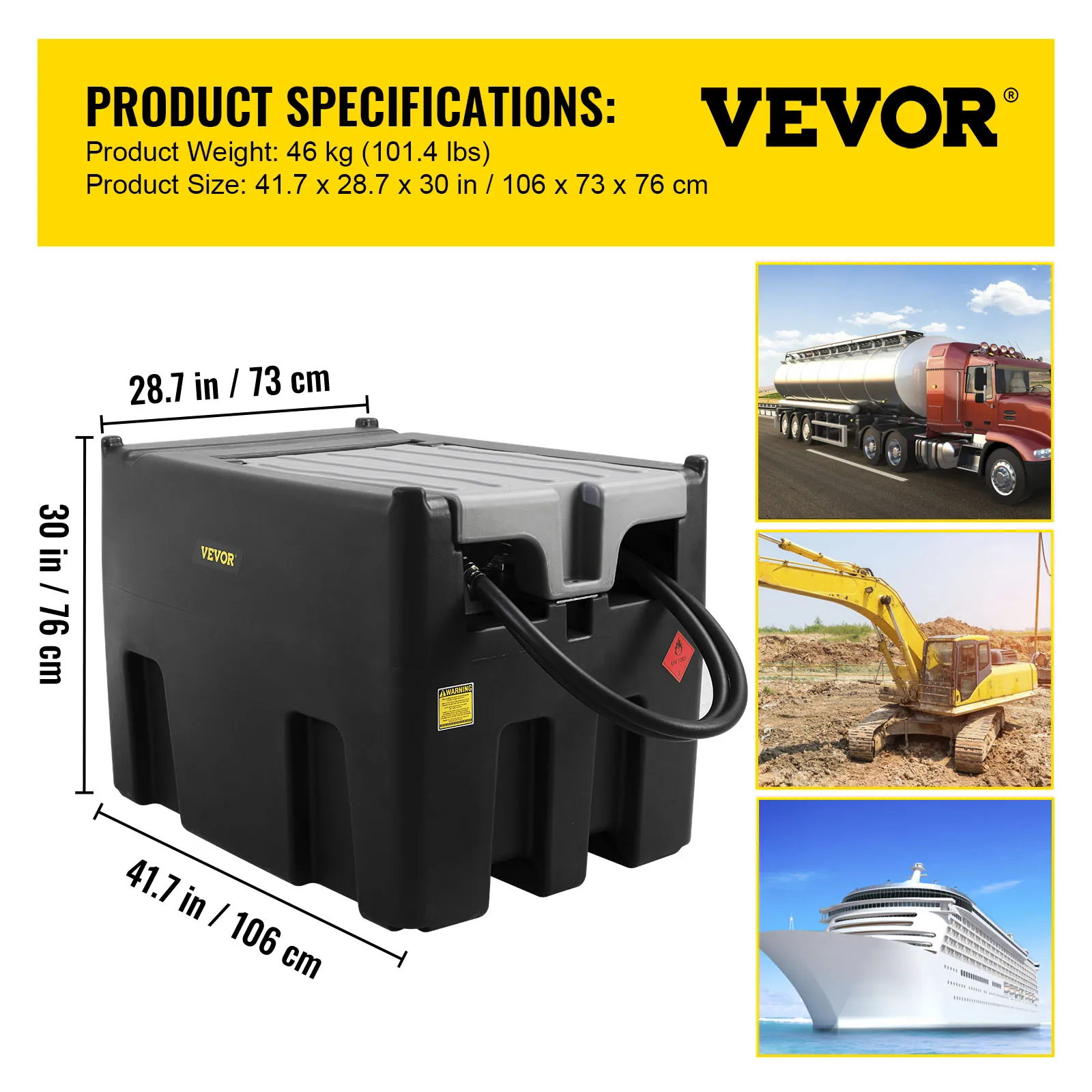 VEVOR Portable 58 Gallon Diesel Fuel Tank with 12V Electric Transfer Pump,  Polyethylene Construction for Easy Transportation - Black