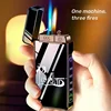 Triple Flame Electric Pulse Plasma Dual Arc Type-C Lighter Metal Outdoor Windproof Blue Red Flame Torch Jet Lighter Men's Gift 2