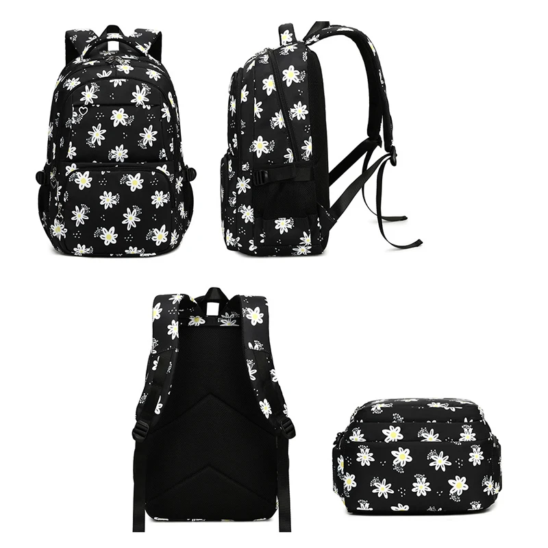 3PCS/Set  Aesthetic Backpack Kid Nylon Colorful Class School Bag for Girls Teenage Youth Backpack Children's School Pencil Cases 2