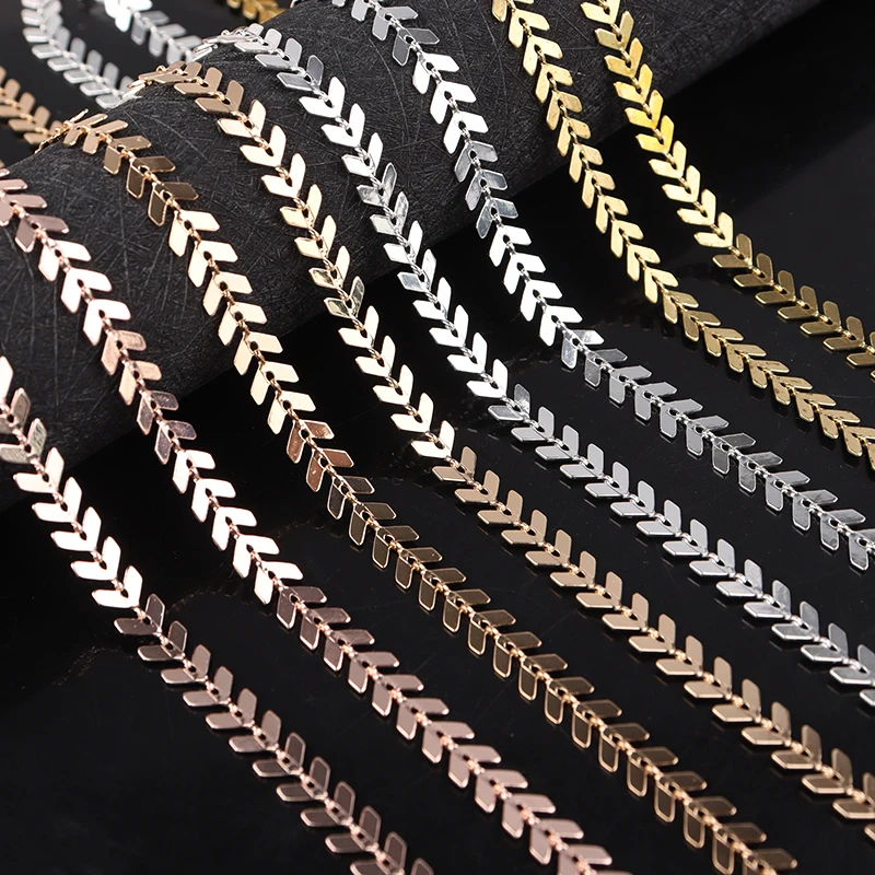 SAUVOO 5 Yards/lot Brass Fishbone Chain 6mm Width Necklace Anklet Bracelet For Women Girls DIY Jewelry Making Wholesale Supplies