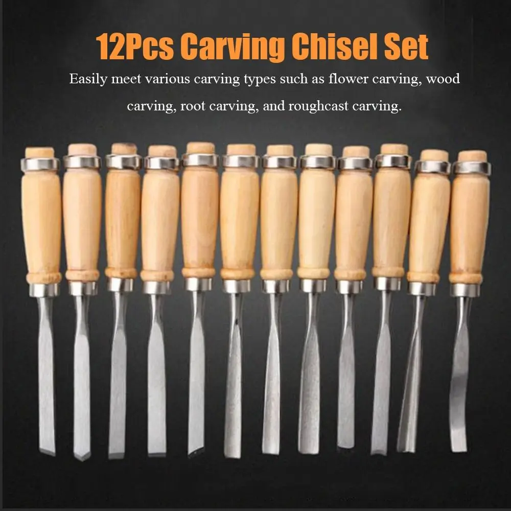 

12Pcs Carbon Steel Carving Knife Wear-resistant Woodworking Tool Carpenter Tool File Knife Milling Cutter Flower Carving