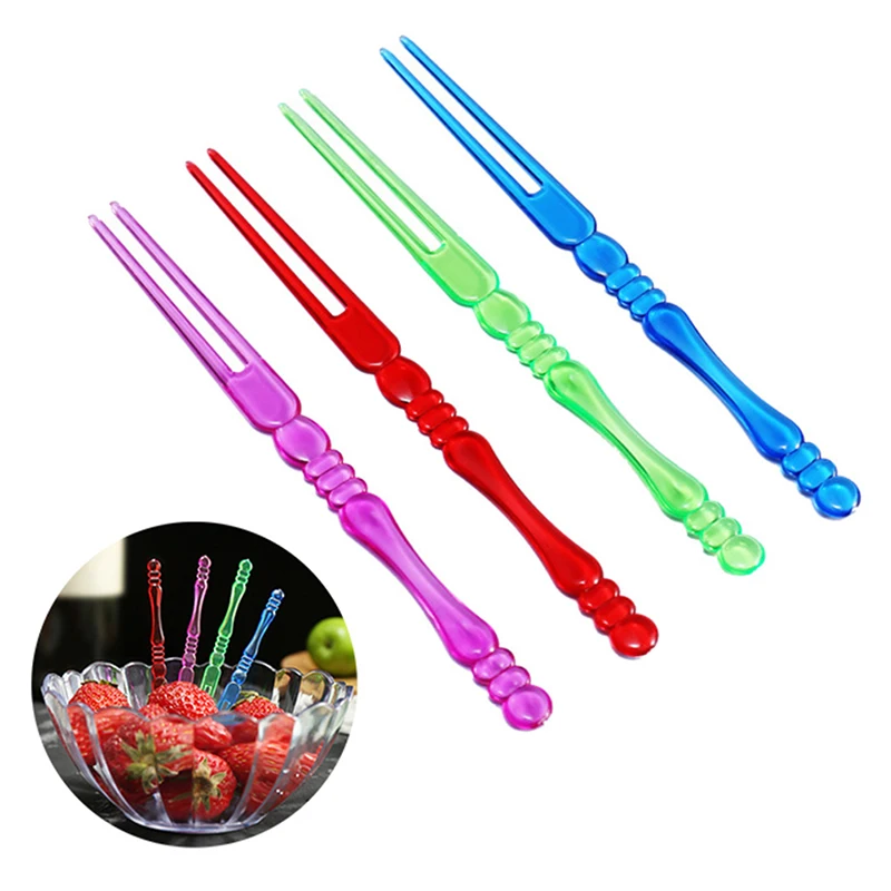 Mini Color Transparent Disposable Forks For Party BBQ Sticks Picks Skewer Set Home Dining Plastic Food Cake Fruit Fork 80pcs