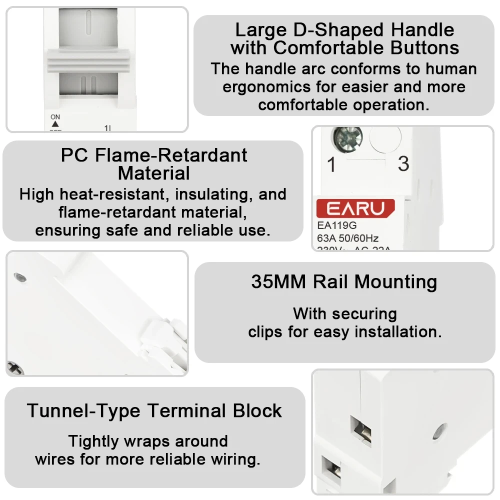 1P 40A 63A AC230V 50/60Hz Din Rail Modular MTS Dual Power Manual Transfer Switch Isolating Discounnecting Switch Circuit Breaker