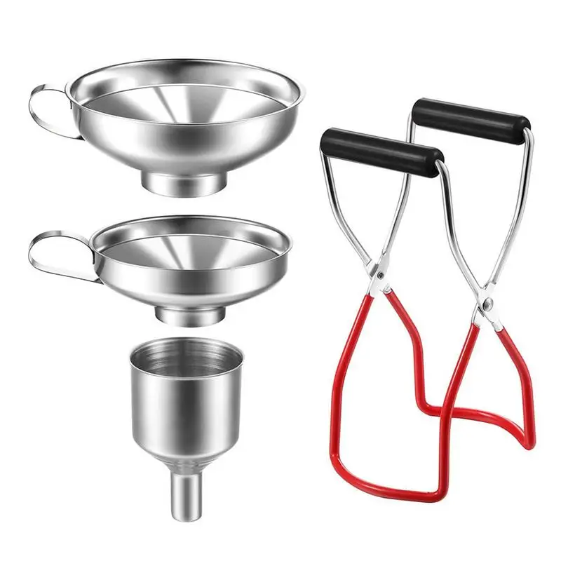 

Stainless Steel Funnel Can Lifting Tongs Set Canning Funnel Hoppers Filter Canning Jar Lifter With Grip Mason Jar Glass Lifter