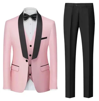 Gilet e pantaloni blazer in 3 pezzi slim fit da uomo eleganti Set scialle con risvolto Abiti da smoking formali per la festa serale del ballo di fine anno 1