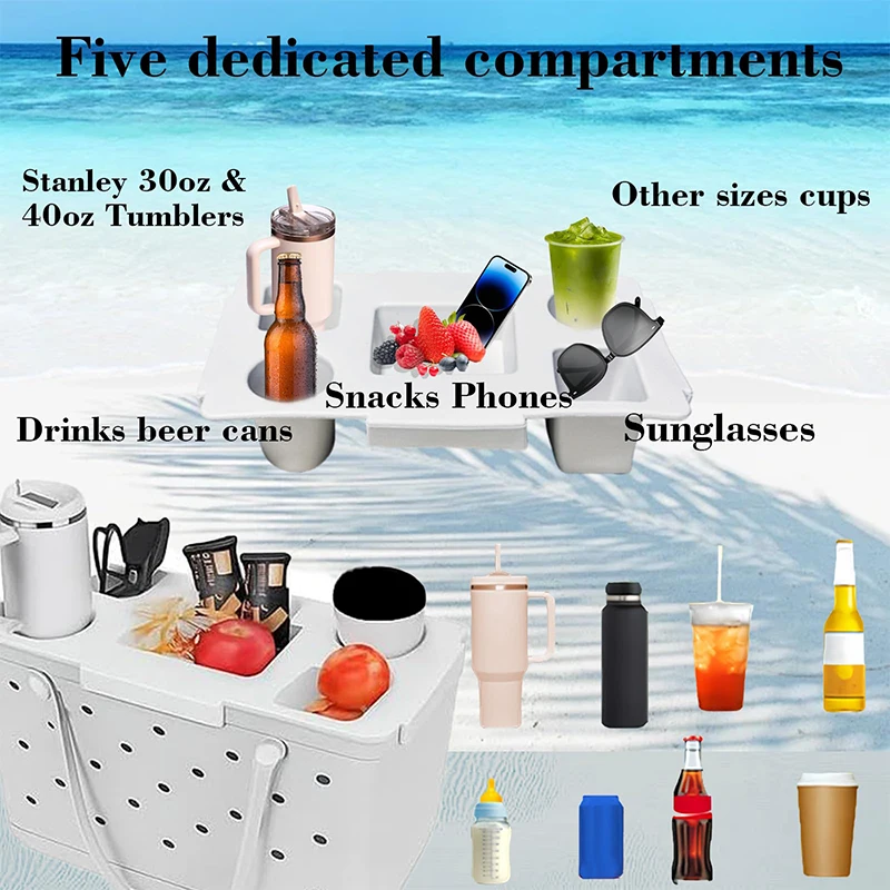 Bogg Bag XL Cup Holder Tray – Stanley Cup Compatible Top Organizer With Snack Tray, Light Gray