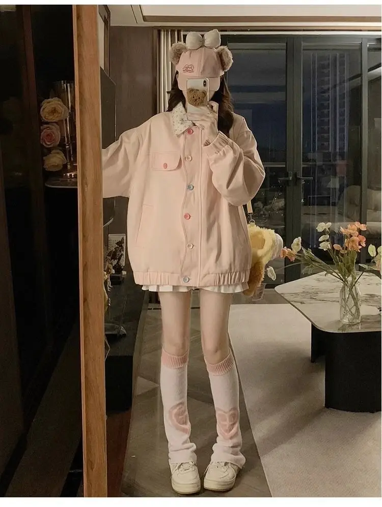 New College Style Dopamine Style Floral Lapel Jacket Women's Spring and Autumn New Design Loose Coat Top