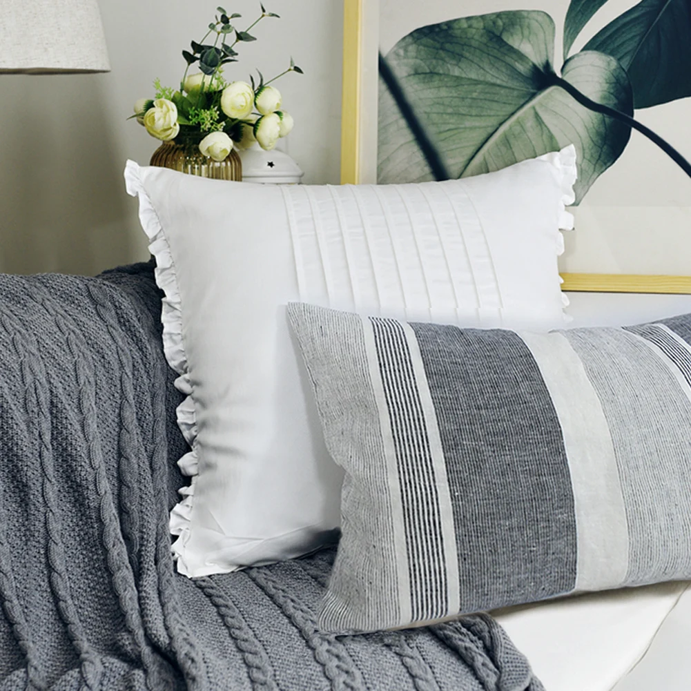 StripedLinenChicCushionCoverRectangleElegantThrowPillowcover